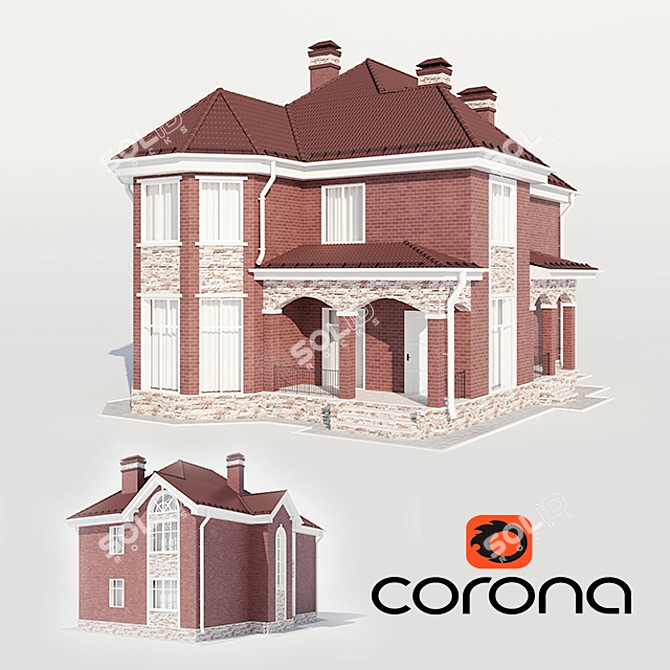 Modern Two-Story Cottage with Terrace 3D model image 1