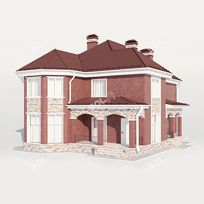 Modern Two-Story Cottage with Terrace 3D model image 2