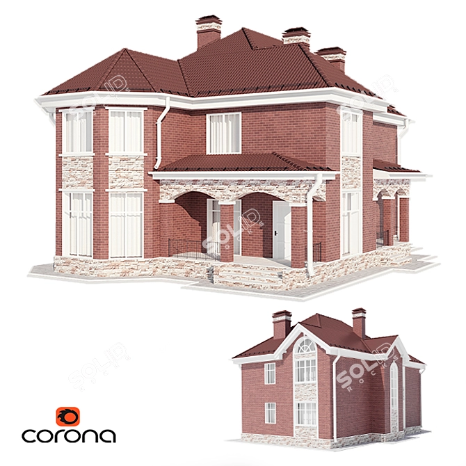 Modern Two-Story Cottage with Terrace 3D model image 4