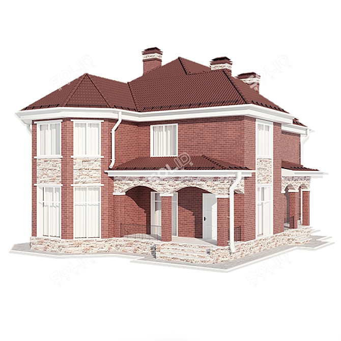 Modern Two-Story Cottage with Terrace 3D model image 5