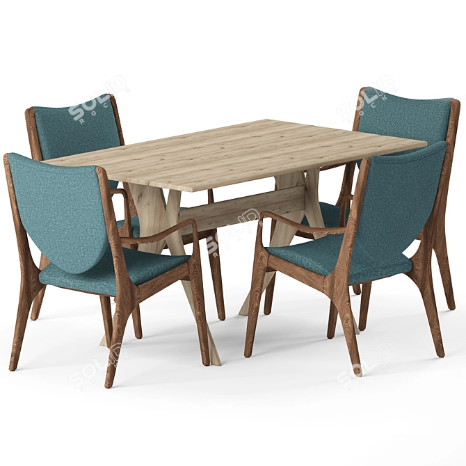 Elegant Cherry Table & Armchair 3D model image 2