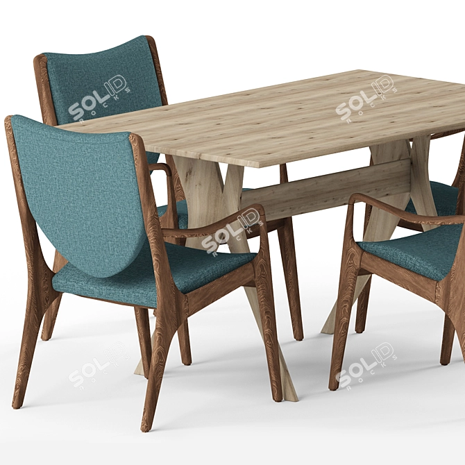 Elegant Cherry Table & Armchair 3D model image 3