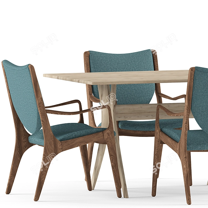 Elegant Cherry Table & Armchair 3D model image 4