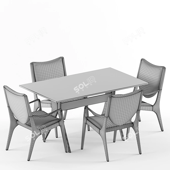 Elegant Cherry Table & Armchair 3D model image 5