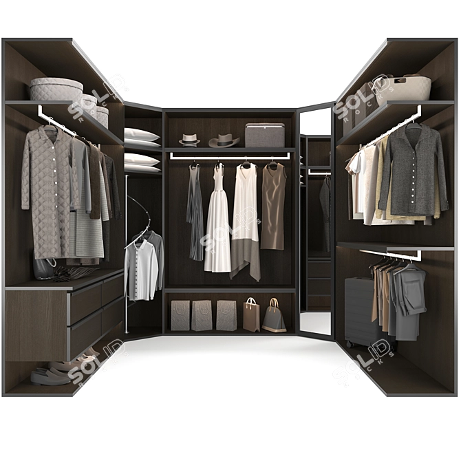 Modern P-Shaped Wardrobe 3D model image 1