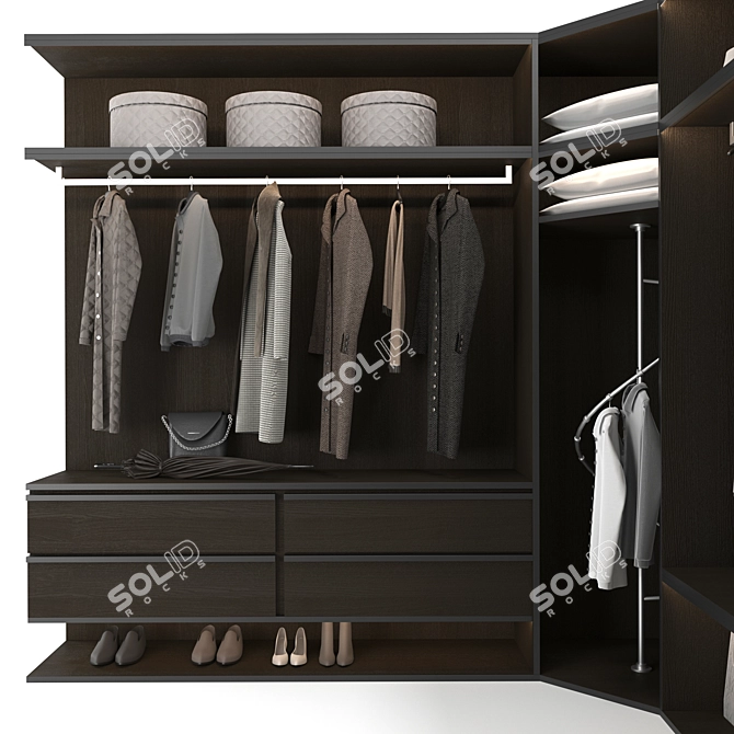 Modern P-Shaped Wardrobe 3D model image 2