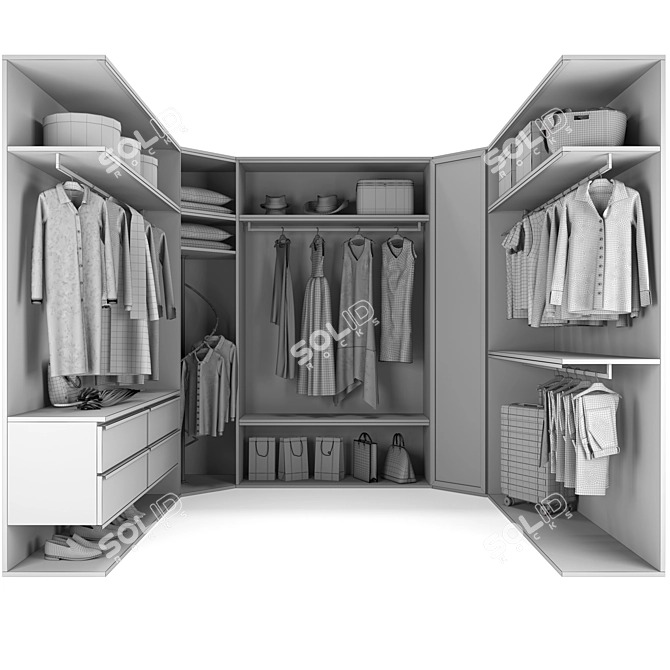 Modern P-Shaped Wardrobe 3D model image 4