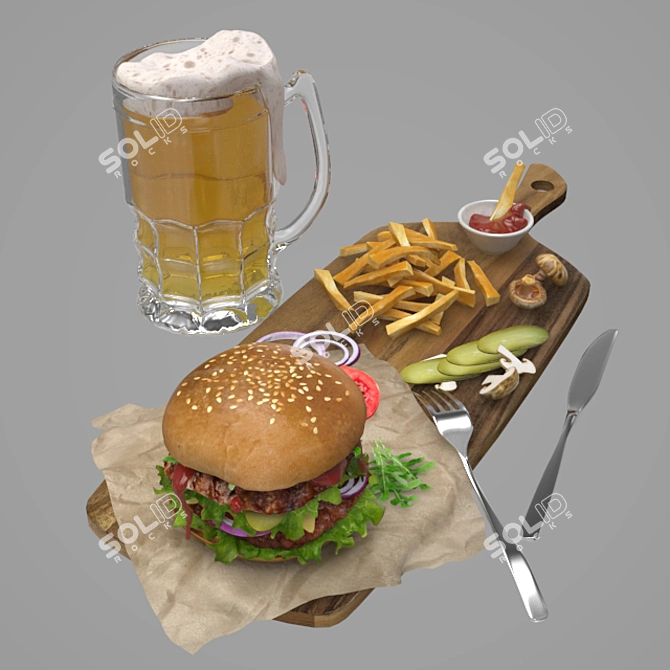 Cheesy Beer & Fries Combo 3D model image 1