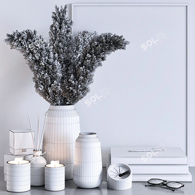 Elegant Decor Set: Pampas Grass, Vases, Books 3D model image 5