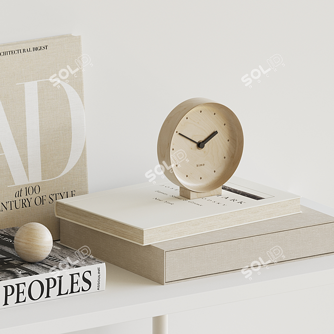 Beige Decor Set: Clock, Diffuser, Mirror, Candle Extinguisher, Ceramic Bowl 3D model image 2