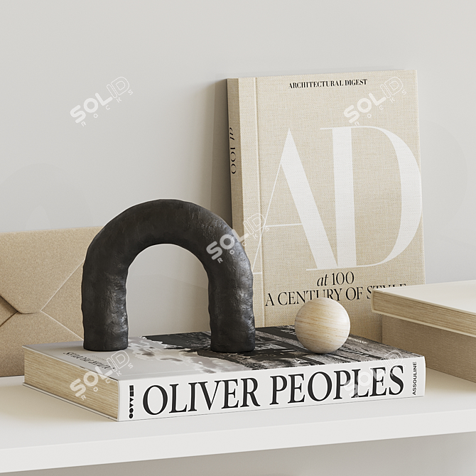 Beige Decor Set: Clock, Diffuser, Mirror, Candle Extinguisher, Ceramic Bowl 3D model image 4