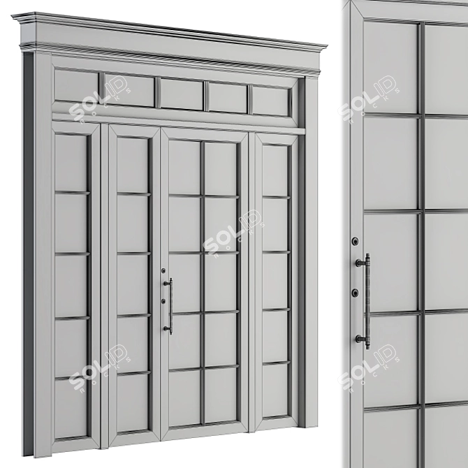 Neo Classic Glass & Wood Door 3D model image 4