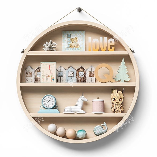 Kids' Furniture and Toy Set: Sturdy Shelf, Plush Toys, Decorative Accessories 3D model image 3