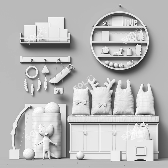 Kids' Furniture and Toy Set: Sturdy Shelf, Plush Toys, Decorative Accessories 3D model image 5