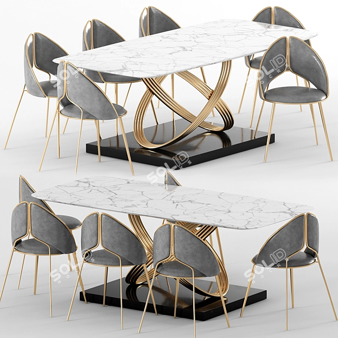 Sleek Gold Dining Chair: Modern PU Leather & Stainless Steel 3D model image 2