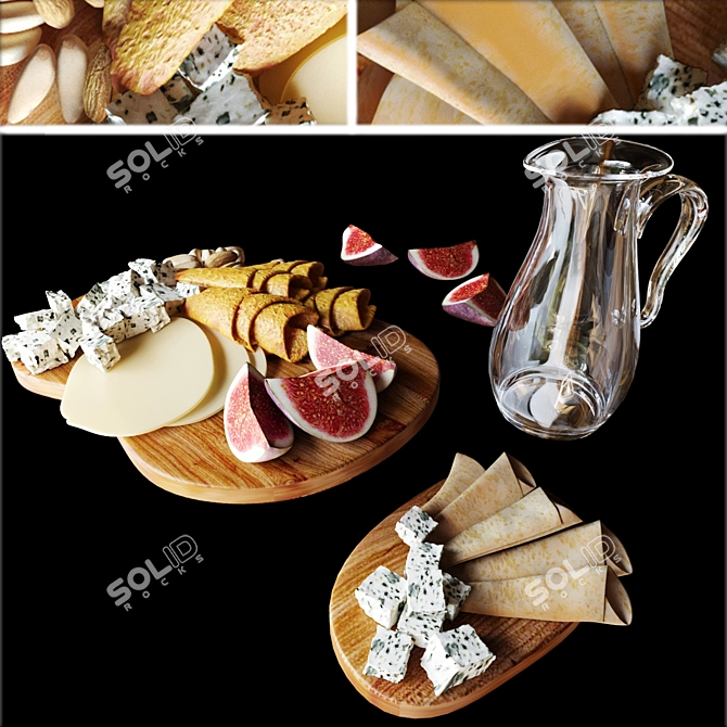 Gourmet Cheese Plate with Figs 3D model image 3