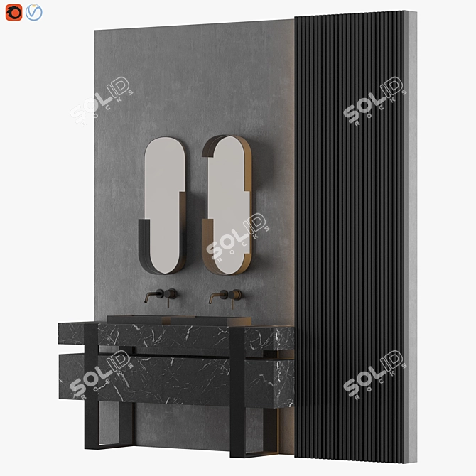 Modern Gray Bathroom Set 3D model image 2