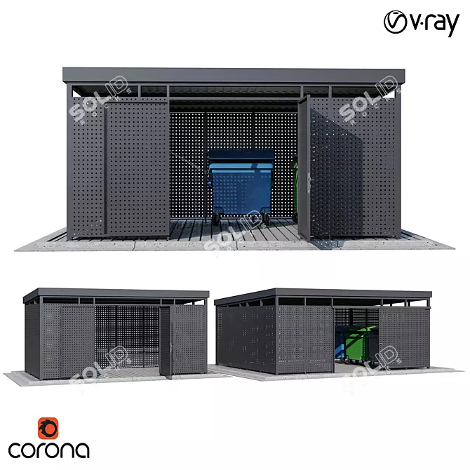 Modular Trash Container Canopy Set 3D model image 1