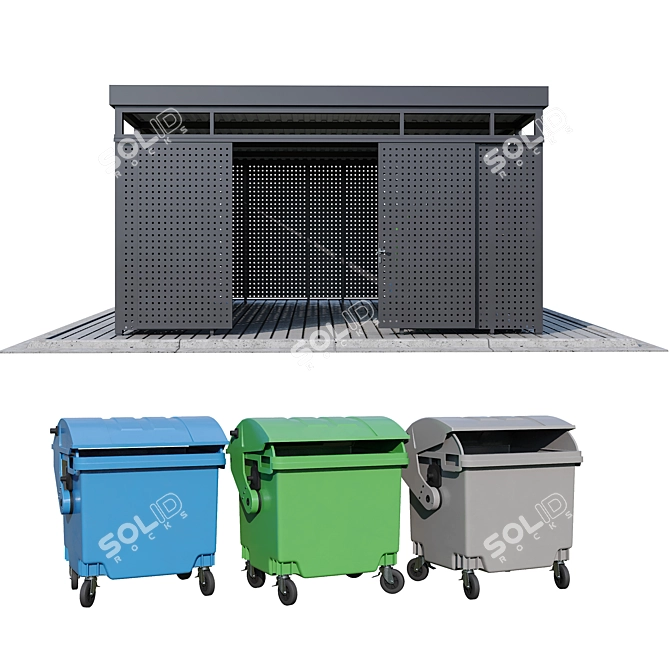 Modular Trash Canopy Set: Metal & Concrete Boxes 3D model image 2