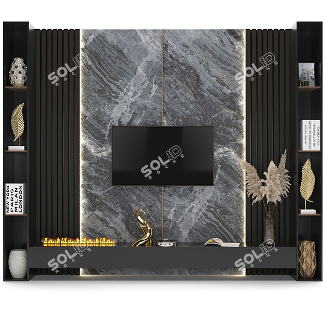 Modern TV Wall with Decor and Bio Fireplace 3D model image 1