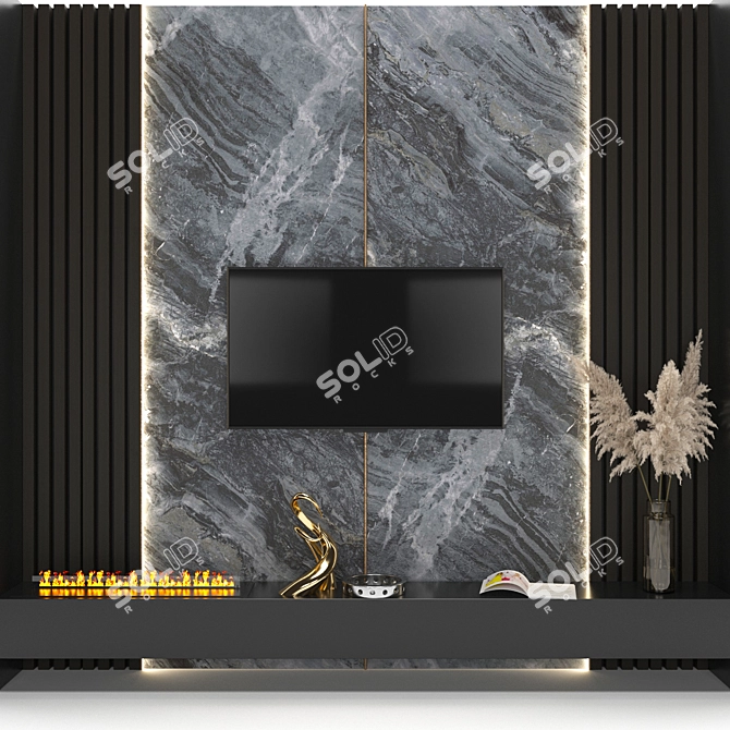 Modern TV Wall with Decor and Bio Fireplace 3D model image 2