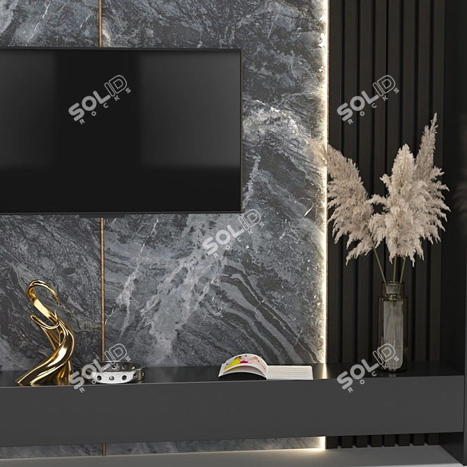 Modern TV Wall with Decor and Bio Fireplace 3D model image 4