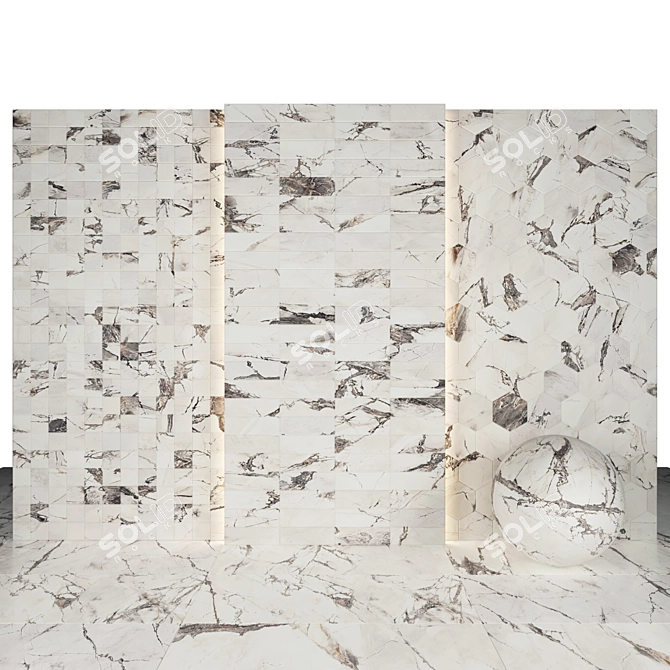 Sleek Gray Marble Tiles 3D model image 2