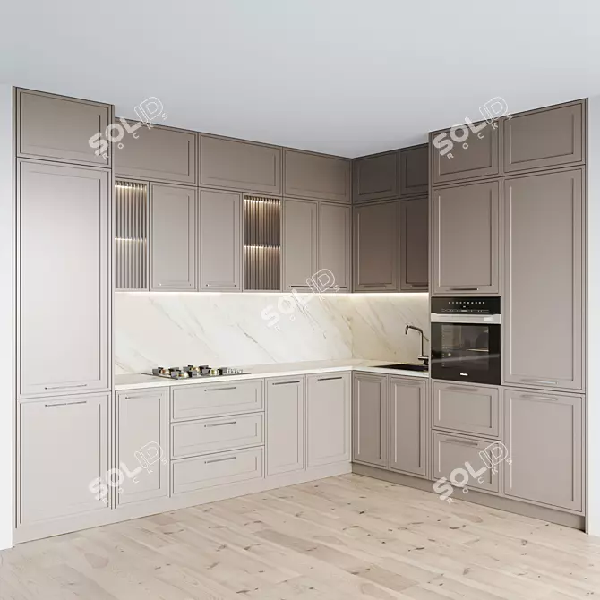 Modern Kitchen Set - Gas Hob, Oven, Sink & Hood 3D model image 1