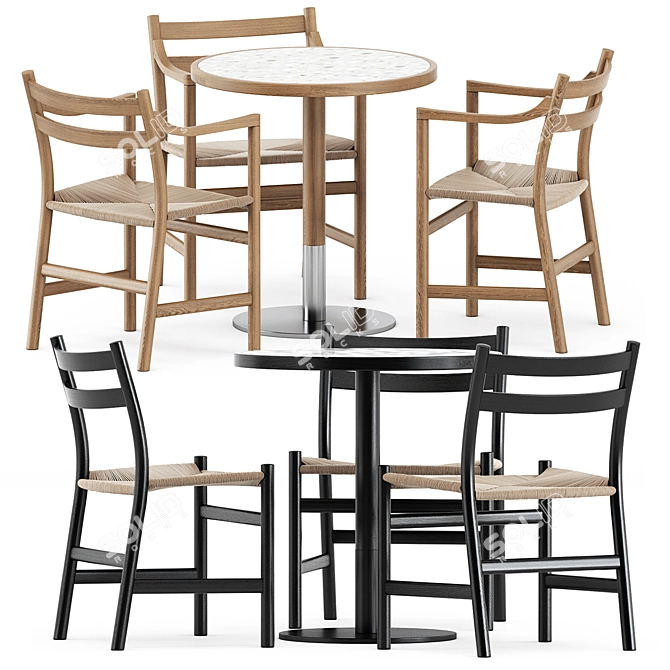 Scandinavian Charm: CH46 & CH47 Chairs + Briscola Table 3D model image 1