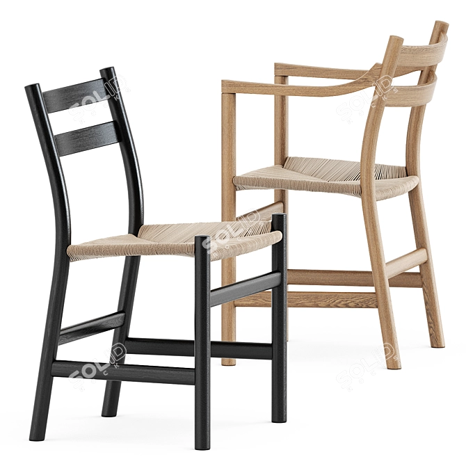 Scandinavian Charm: CH46 & CH47 Chairs + Briscola Table 3D model image 4