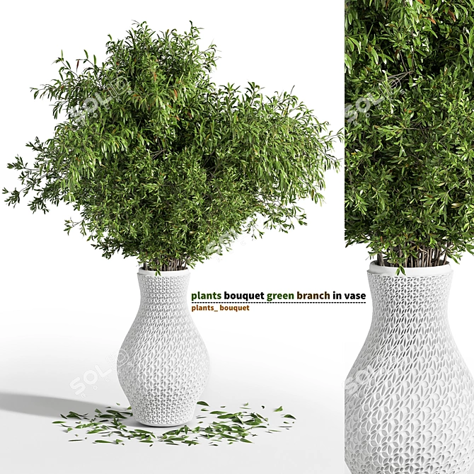 Green Branch Plants in Vase 3D model image 1