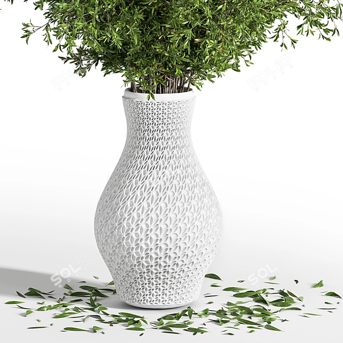 Green Branch Plants in Vase 3D model image 7