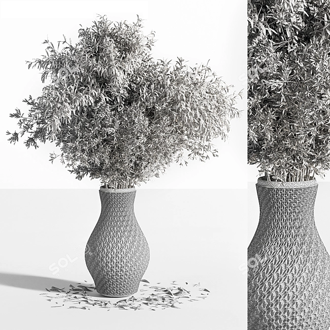 Green Branch Plants in Vase 3D model image 9