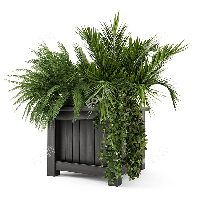 Outdoor Plants Set with Wooden Pot 3D model image 3