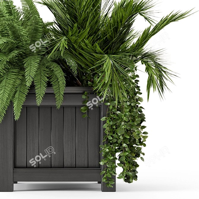 Outdoor Plants Set with Wooden Pot 3D model image 5