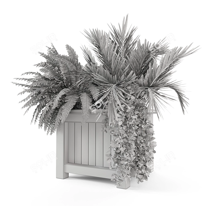 Outdoor Plants Set with Wooden Pot 3D model image 7