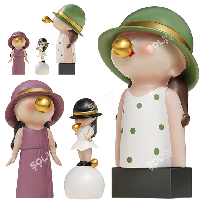 Nordic Bubble Blowing Figurine Statue 3D model image 1