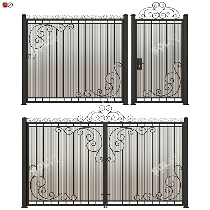 Elegant Forged Railing Set 3D model image 1