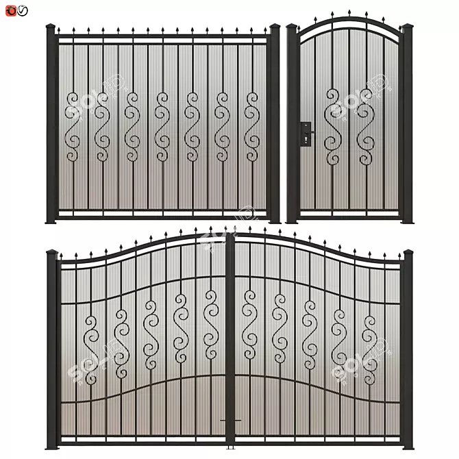 Forged Railing Set: Fence, Gate, and Gates 3D model image 1