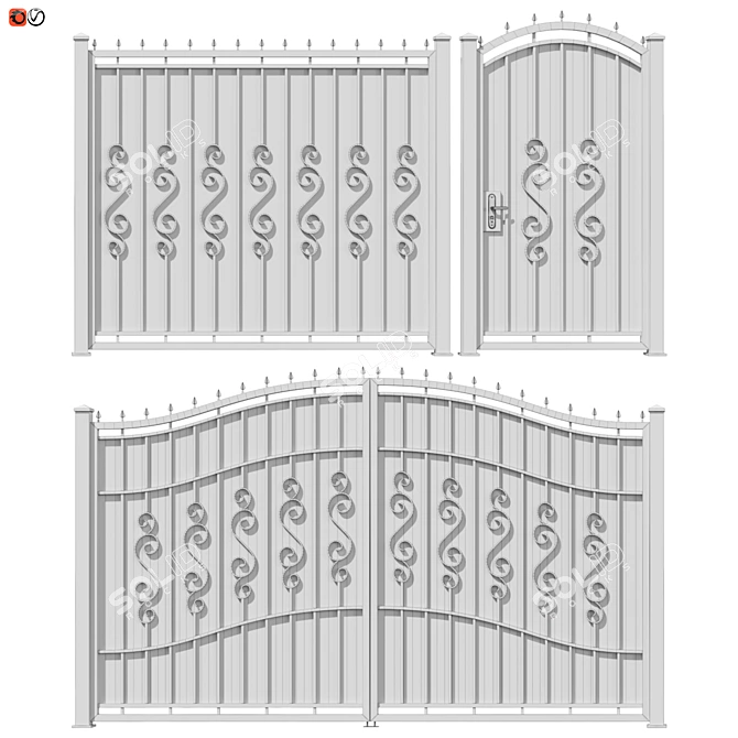 Forged Railing Set: Fence, Gate, and Gates 3D model image 2