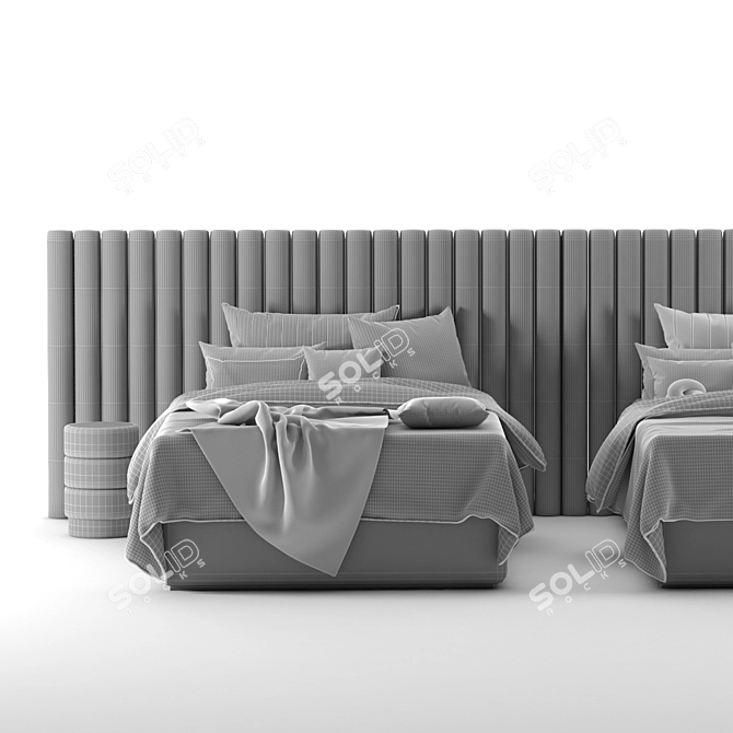 Modern Day Bed Set with 5 Color Textures 3D model image 4