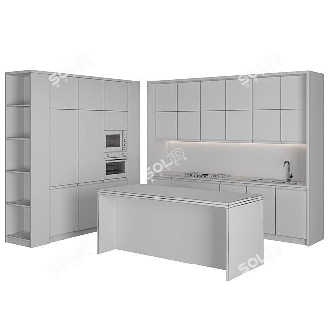 Modern Kitchen with Island 3D model image 6