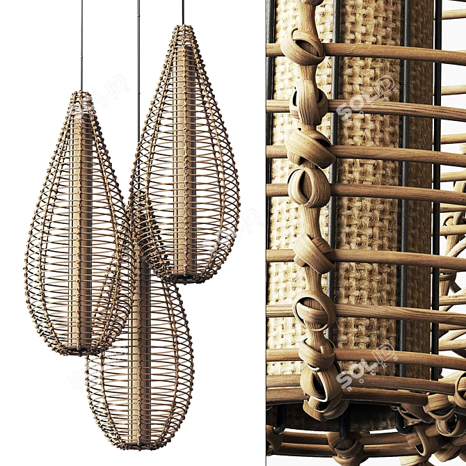 Rattan Branch Wicker Lamp 3D model image 1