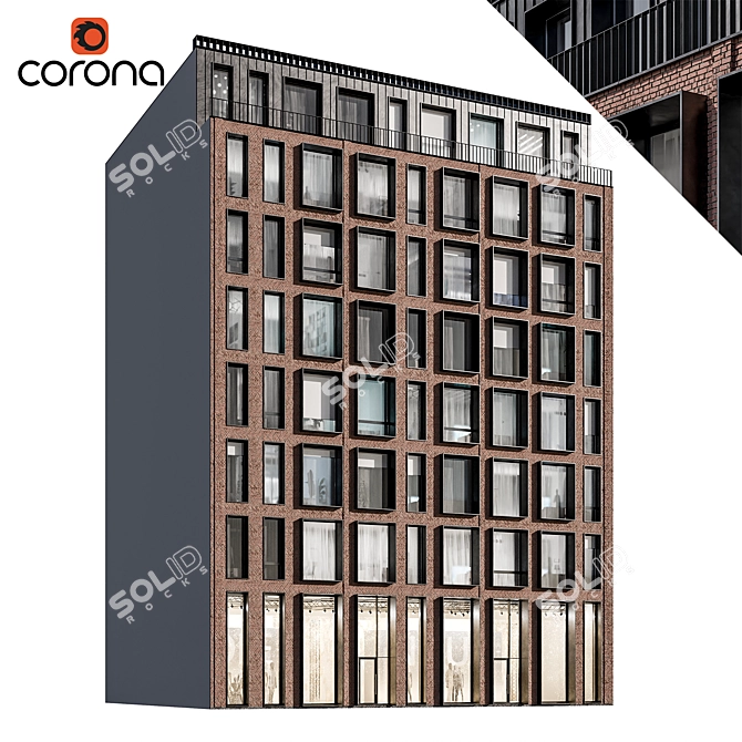 Sleek Modern Facade | Night + Interiors 3D model image 7