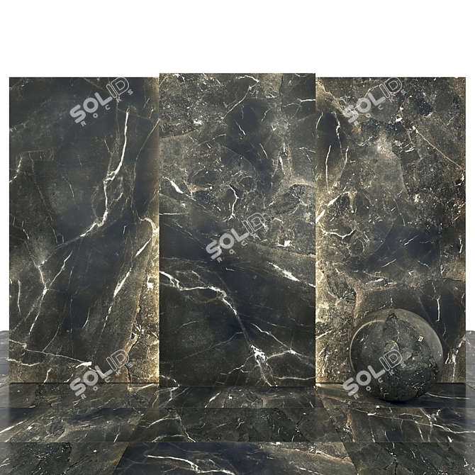 Sleek Black Marble: Deep Gloss & Various Tiles 3D model image 1