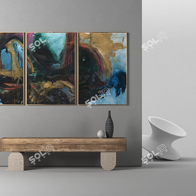 Modern Art Collection: 3 Frame Set 3D model image 3