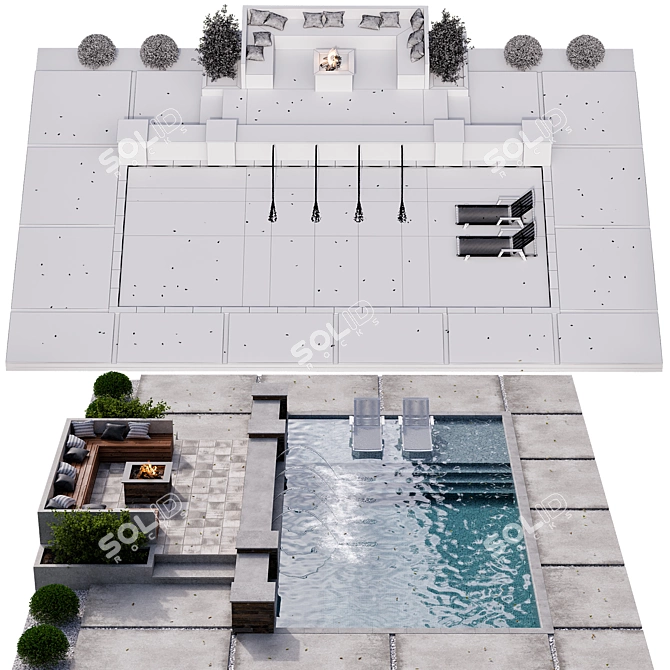 Luxe Pool: 20m2 Modern Design 3D model image 5