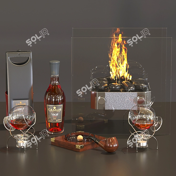 Elegant Cognac Table Fireplace 3D model image 1