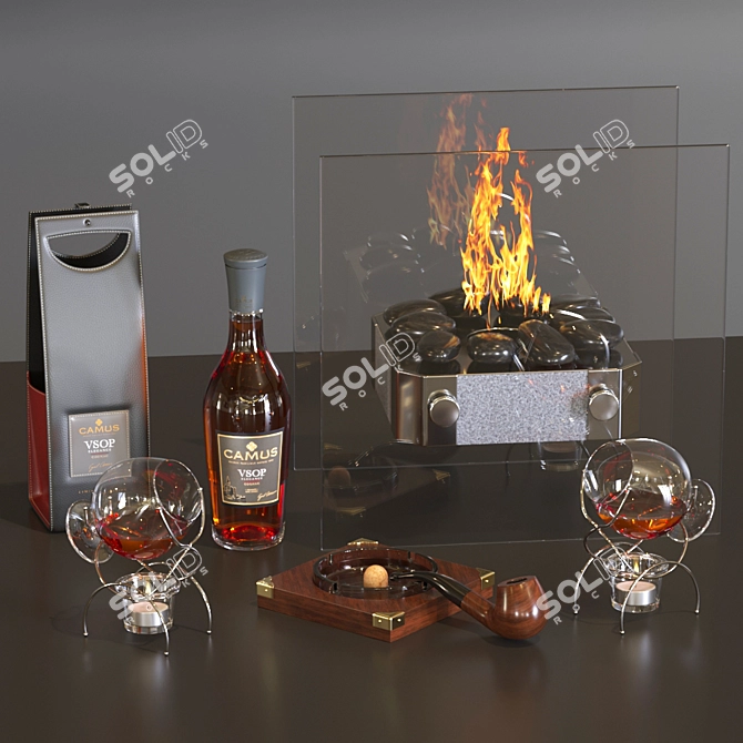Elegant Cognac Table Fireplace 3D model image 5