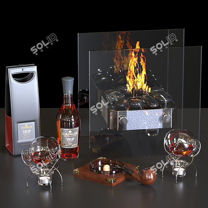Elegant Cognac Table Fireplace 3D model image 13